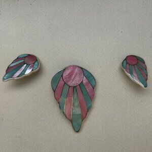 Karla Jordan Pink & Blue Shell Earrings & Pin/Brooch